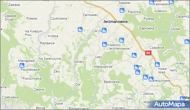 mapa Łazy gmina Jerzmanowice-Przeginia, Łazy gmina Jerzmanowice-Przeginia na mapie Targeo