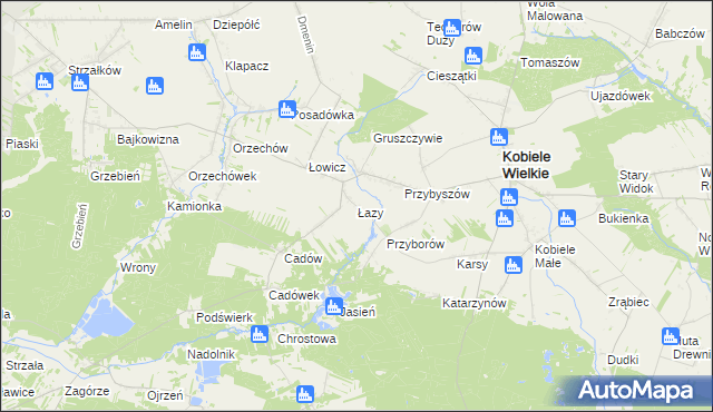 mapa Łazy gmina Kobiele Wielkie, Łazy gmina Kobiele Wielkie na mapie Targeo