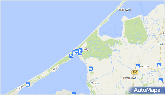 mapa Łazy gmina Mielno, Łazy gmina Mielno na mapie Targeo