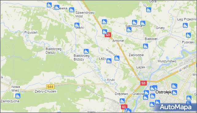 mapa Łazy gmina Olszewo-Borki, Łazy gmina Olszewo-Borki na mapie Targeo