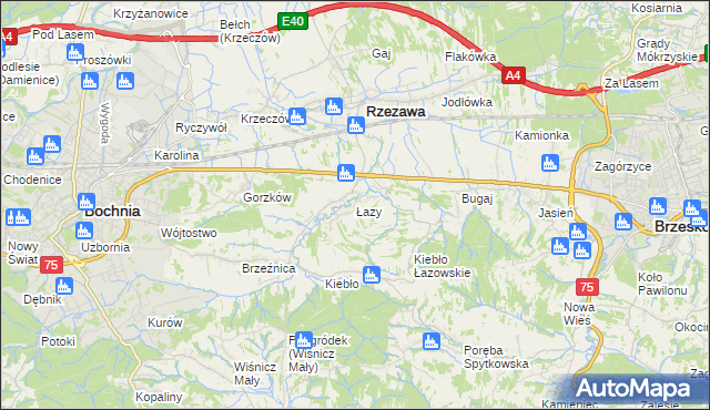 mapa Łazy gmina Rzezawa, Łazy gmina Rzezawa na mapie Targeo