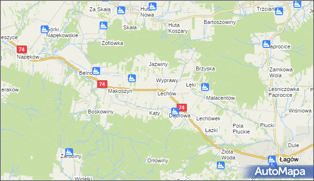 mapa Lechów gmina Bieliny, Lechów gmina Bieliny na mapie Targeo