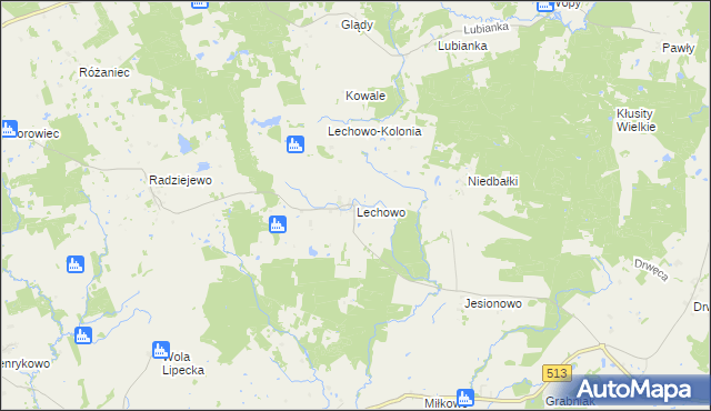 mapa Lechowo gmina Pieniężno, Lechowo gmina Pieniężno na mapie Targeo
