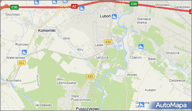 mapa Łęczyca gmina Komorniki, Łęczyca gmina Komorniki na mapie Targeo