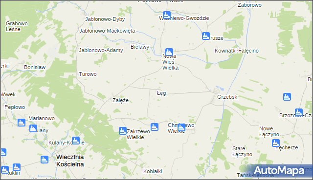 mapa Łęg gmina Wieczfnia Kościelna, Łęg gmina Wieczfnia Kościelna na mapie Targeo