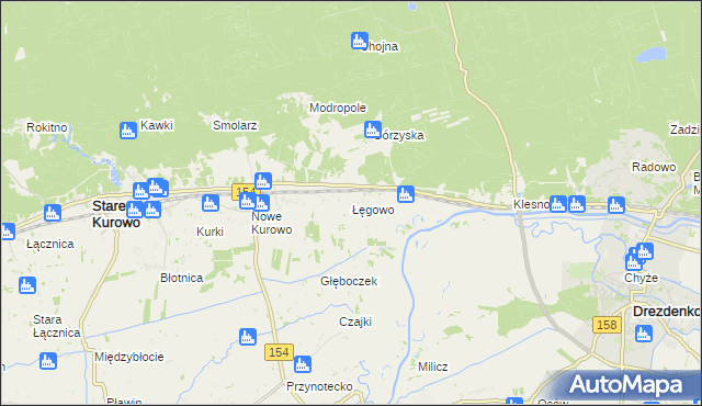 mapa Łęgowo gmina Stare Kurowo, Łęgowo gmina Stare Kurowo na mapie Targeo