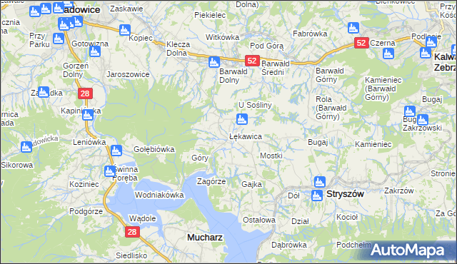 mapa Łękawica gmina Stryszów, Łękawica gmina Stryszów na mapie Targeo