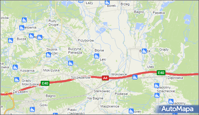 mapa Łęki gmina Borzęcin, Łęki gmina Borzęcin na mapie Targeo