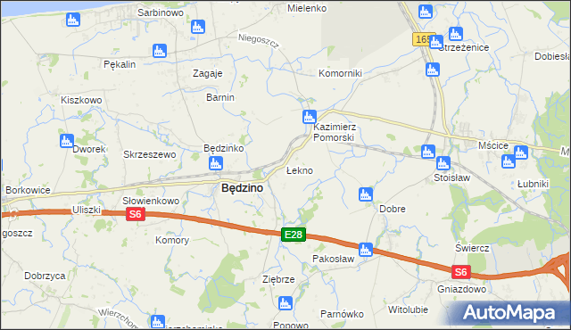 mapa Łekno gmina Będzino, Łekno gmina Będzino na mapie Targeo