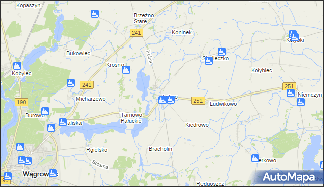 mapa Łekno gmina Wągrowiec, Łekno gmina Wągrowiec na mapie Targeo