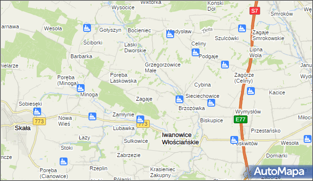 mapa Lesieniec gmina Iwanowice, Lesieniec gmina Iwanowice na mapie Targeo