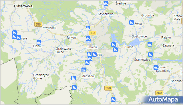 mapa Leśna powiat lubański, Leśna powiat lubański na mapie Targeo