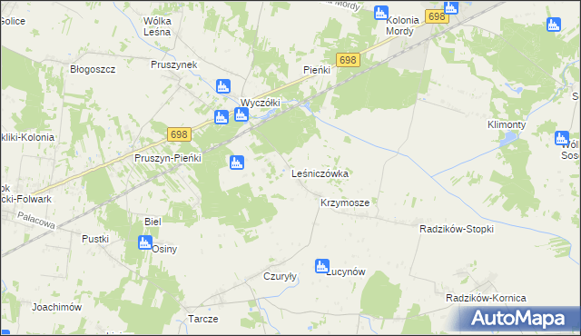mapa Leśniczówka gmina Mordy, Leśniczówka gmina Mordy na mapie Targeo
