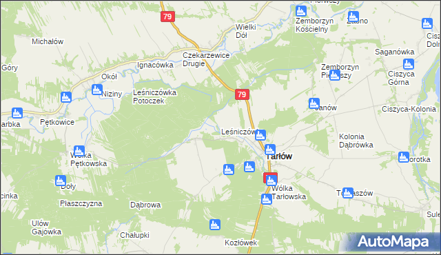 mapa Leśniczówka gmina Tarłów, Leśniczówka gmina Tarłów na mapie Targeo