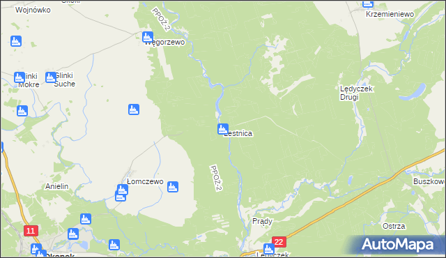 mapa Lestnica gmina Czarne, Lestnica gmina Czarne na mapie Targeo