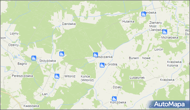 mapa Leszczanka gmina Drelów, Leszczanka gmina Drelów na mapie Targeo