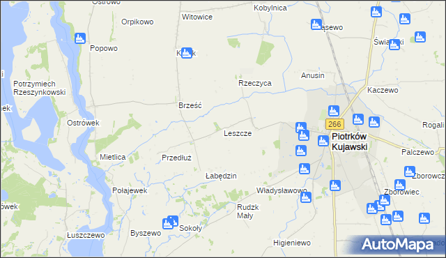 mapa Leszcze gmina Piotrków Kujawski, Leszcze gmina Piotrków Kujawski na mapie Targeo