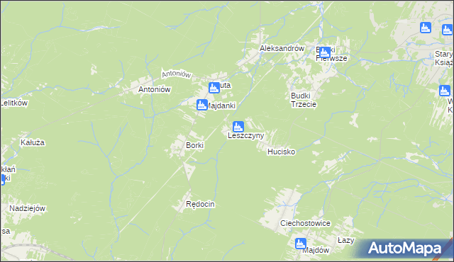 mapa Leszczyny gmina Chlewiska, Leszczyny gmina Chlewiska na mapie Targeo