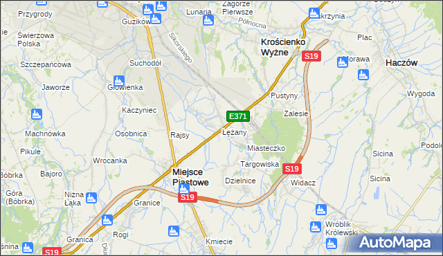 mapa Łężany gmina Miejsce Piastowe, Łężany gmina Miejsce Piastowe na mapie Targeo