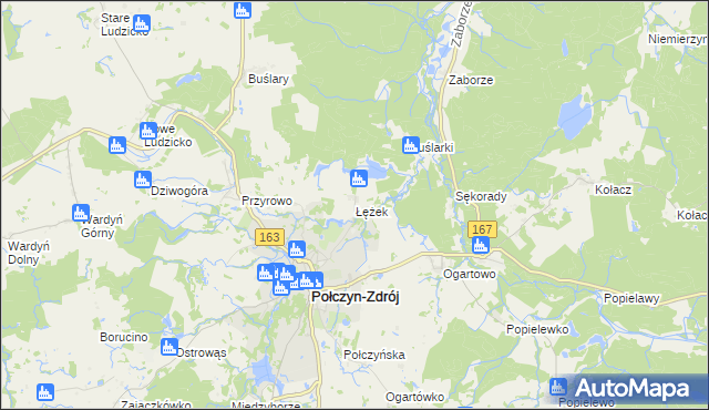 mapa Łężek gmina Połczyn-Zdrój, Łężek gmina Połczyn-Zdrój na mapie Targeo