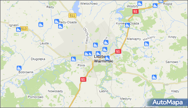 mapa Lidzbark Warmiński, Lidzbark Warmiński na mapie Targeo