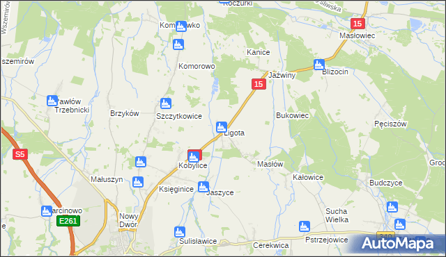 mapa Ligota gmina Trzebnica, Ligota gmina Trzebnica na mapie Targeo