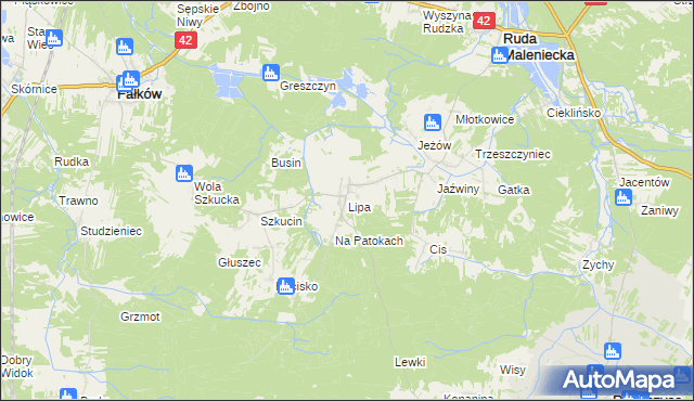 mapa Lipa gmina Ruda Maleniecka, Lipa gmina Ruda Maleniecka na mapie Targeo