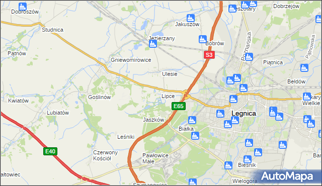 mapa Lipce gmina Miłkowice, Lipce gmina Miłkowice na mapie Targeo