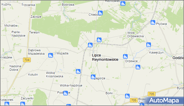 mapa Lipce Reymontowskie, Lipce Reymontowskie na mapie Targeo