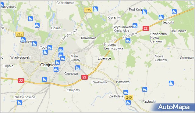 mapa Lipienice gmina Chojnice, Lipienice gmina Chojnice na mapie Targeo