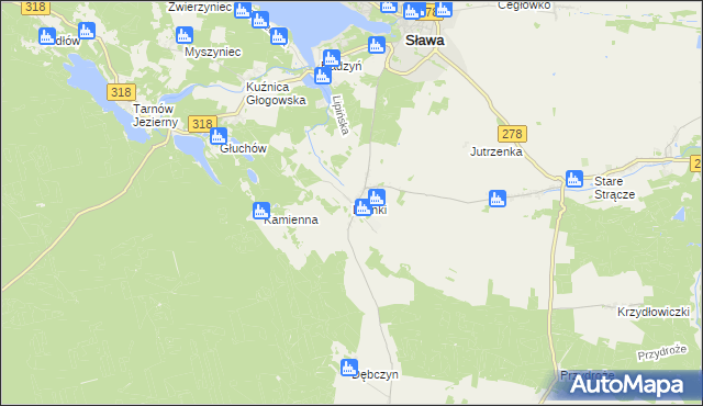 mapa Lipinki gmina Sława, Lipinki gmina Sława na mapie Targeo