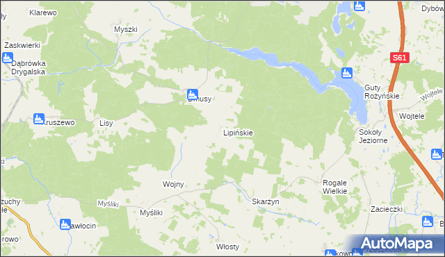 mapa Lipińskie gmina Biała Piska, Lipińskie gmina Biała Piska na mapie Targeo