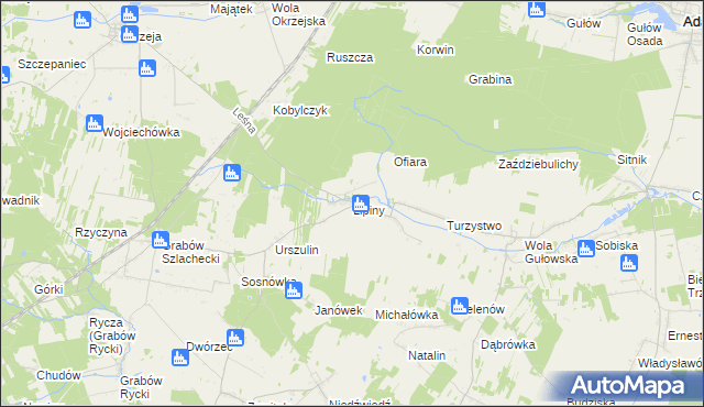 mapa Lipiny gmina Adamów, Lipiny gmina Adamów na mapie Targeo