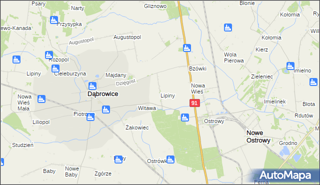 mapa Lipiny gmina Nowe Ostrowy, Lipiny gmina Nowe Ostrowy na mapie Targeo