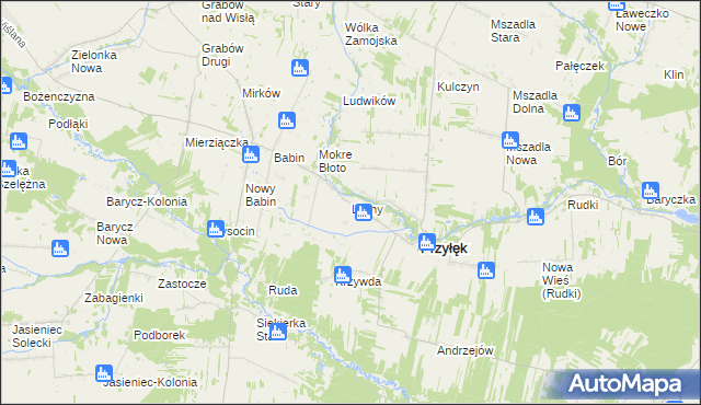 mapa Lipiny gmina Przyłęk, Lipiny gmina Przyłęk na mapie Targeo