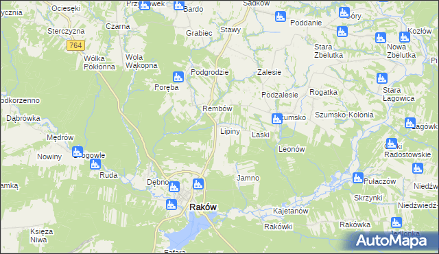 mapa Lipiny gmina Raków, Lipiny gmina Raków na mapie Targeo