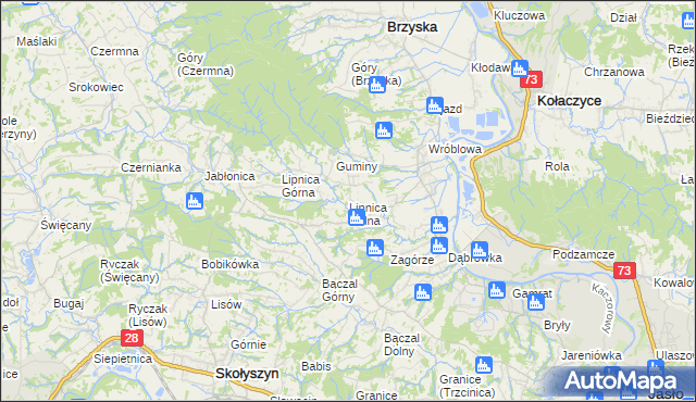 mapa Lipnica Dolna gmina Brzyska, Lipnica Dolna gmina Brzyska na mapie Targeo