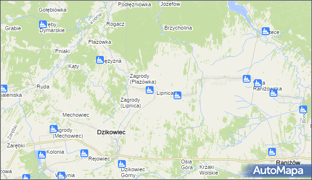 mapa Lipnica gmina Dzikowiec, Lipnica gmina Dzikowiec na mapie Targeo