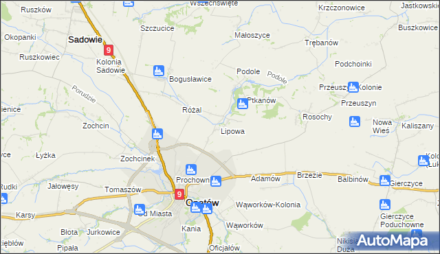 mapa Lipowa gmina Opatów, Lipowa gmina Opatów na mapie Targeo