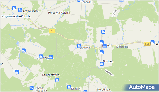 mapa Lipówka gmina Wyryki, Lipówka gmina Wyryki na mapie Targeo