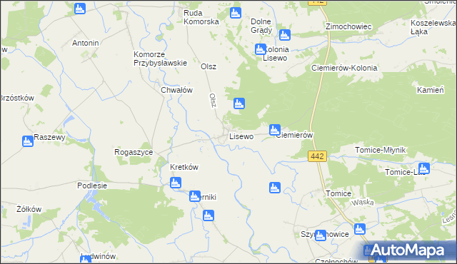 mapa Lisewo gmina Pyzdry, Lisewo gmina Pyzdry na mapie Targeo