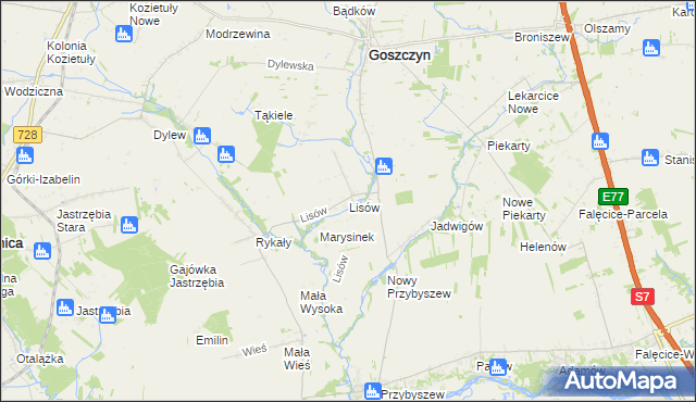mapa Lisów gmina Promna, Lisów gmina Promna na mapie Targeo
