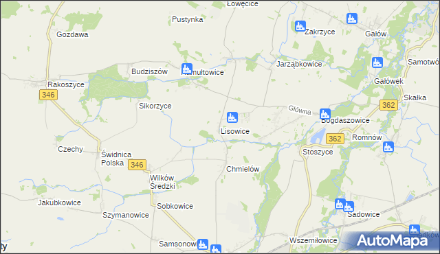 mapa Lisowice gmina Kostomłoty, Lisowice gmina Kostomłoty na mapie Targeo