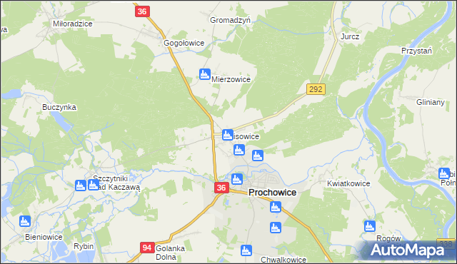mapa Lisowice gmina Prochowice, Lisowice gmina Prochowice na mapie Targeo