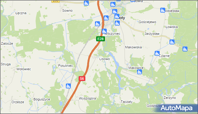 mapa Lisowo gmina Płoty, Lisowo gmina Płoty na mapie Targeo
