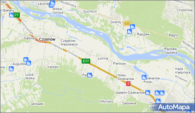 mapa Łomna gmina Czosnów, Łomna gmina Czosnów na mapie Targeo
