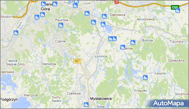 mapa Łomnica gmina Mysłakowice, Łomnica gmina Mysłakowice na mapie Targeo