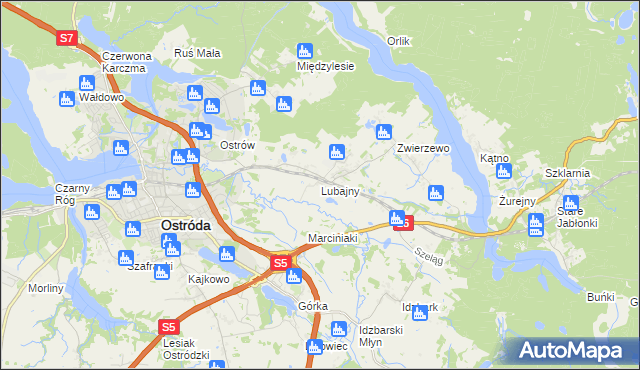 mapa Lubajny, Lubajny na mapie Targeo