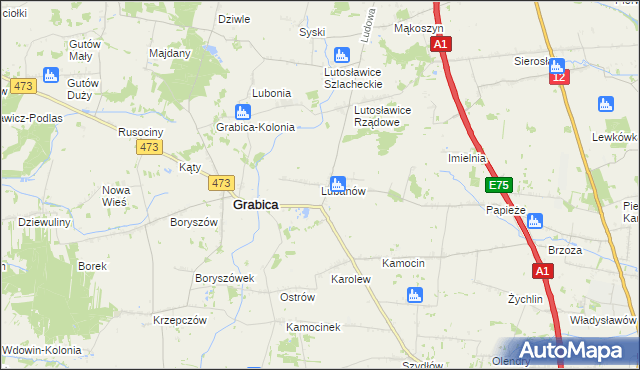 mapa Lubanów gmina Grabica, Lubanów gmina Grabica na mapie Targeo