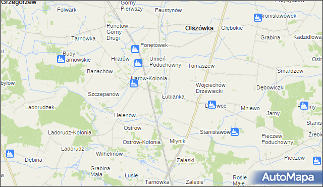 mapa Łubianka gmina Olszówka, Łubianka gmina Olszówka na mapie Targeo